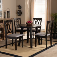 Baxton Studio Millie-Grey/Dark Brown-5PC Dining Set Millie Modern and Contemporary Grey Fabric Upholstered and Dark Brown Finished Wood 5-Piece Dining Set